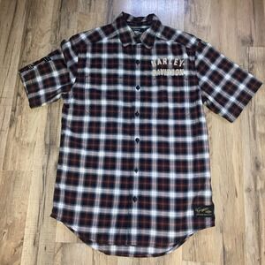 Harley-Davidson Plaid Flannel Short Sleeve Button-Up Shirt Embroidered Small